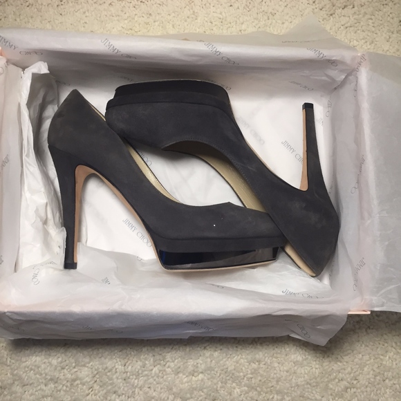 JIMMY CHOO SUEDE SMOKE/BRONZE PUMPS - Picture 4 of 8